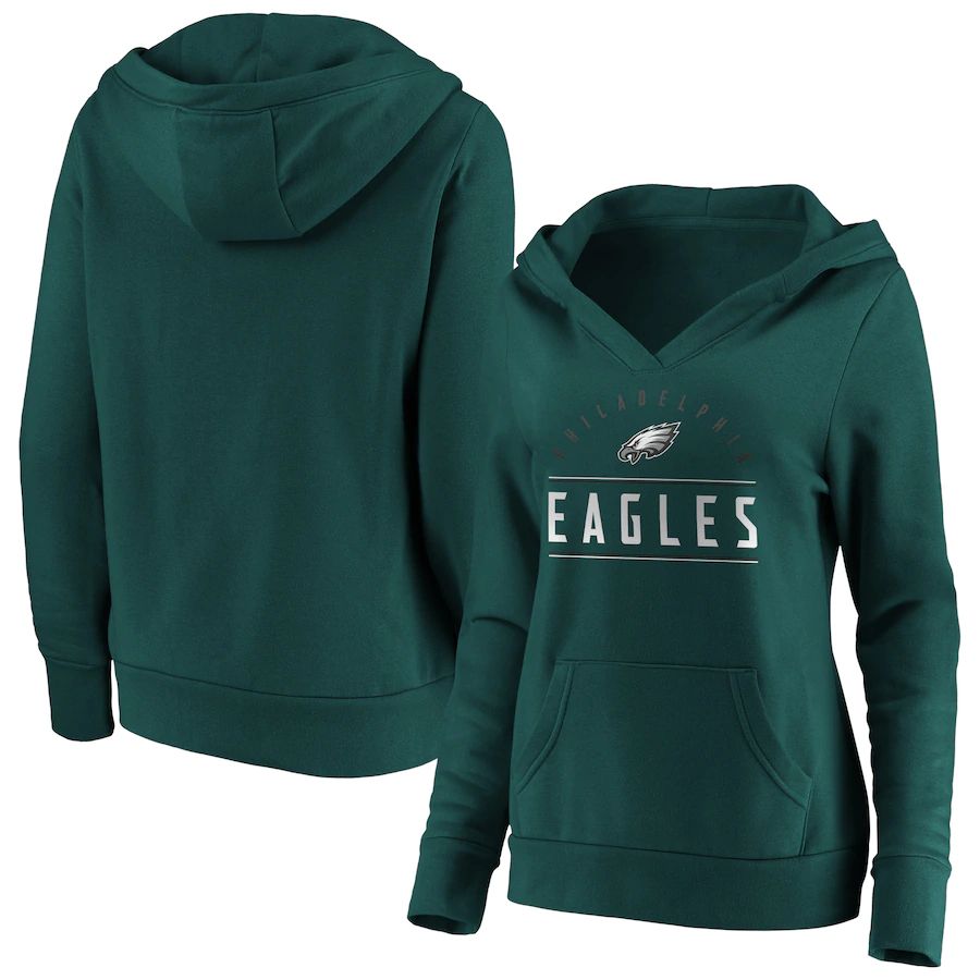 Women Philadelphia Eagles Fanatics Branded Midnight Green Iconic League Leader V-Neck Pullover Hoodie